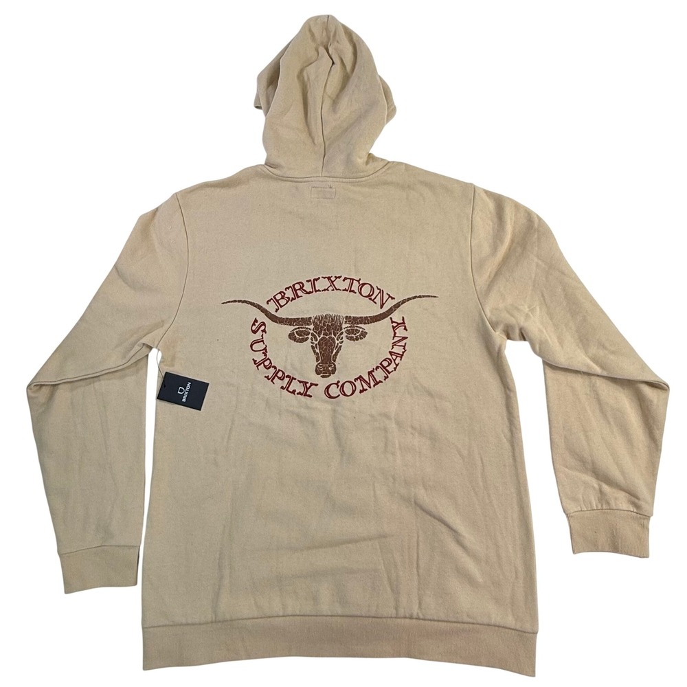 Brixton Boswell Hood Mens XL Tan Longhorn Graphic Pullover Hoodie Dark Gravel